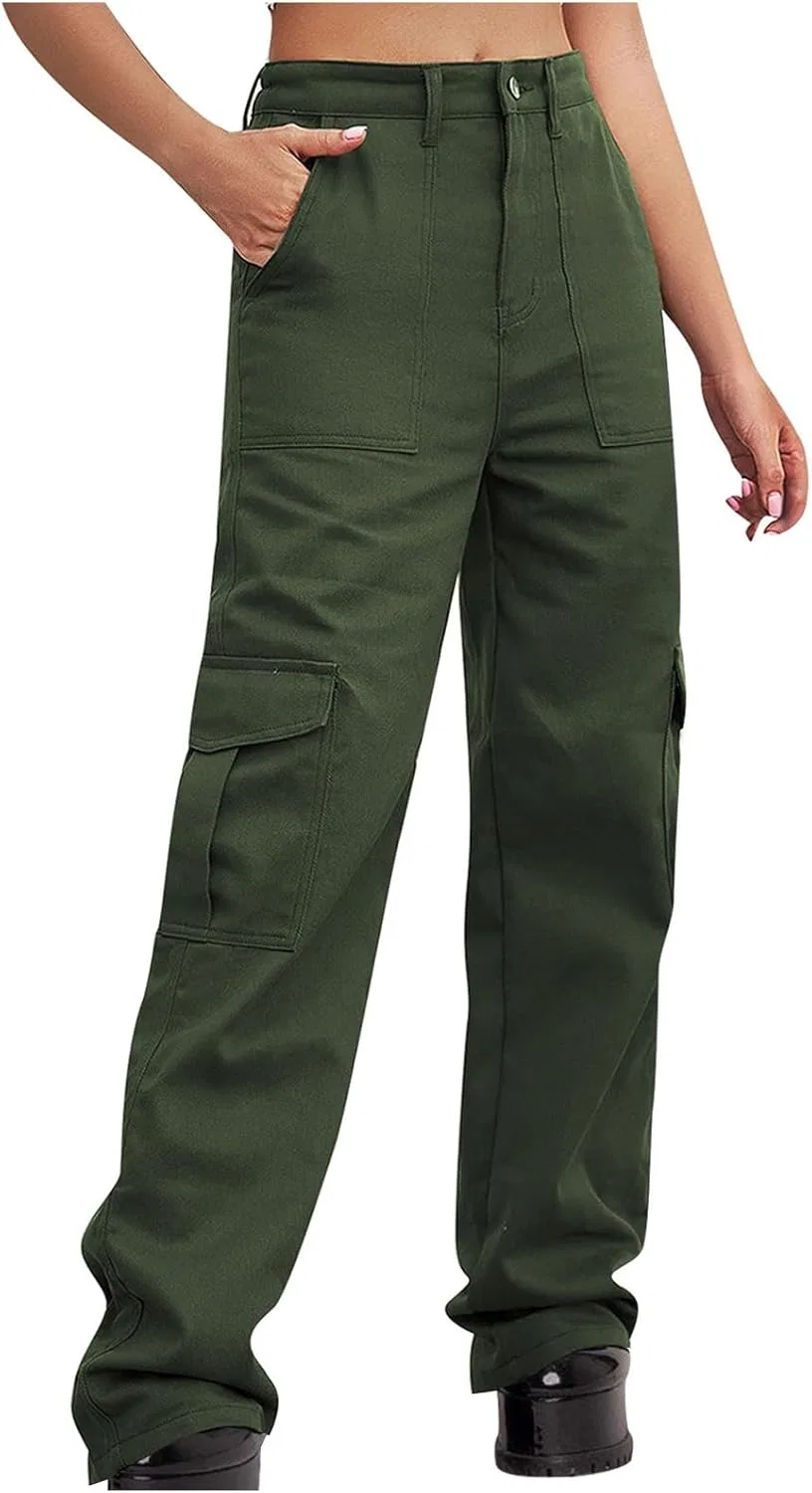 Джинсы карго, High Waisted, Army Green#01