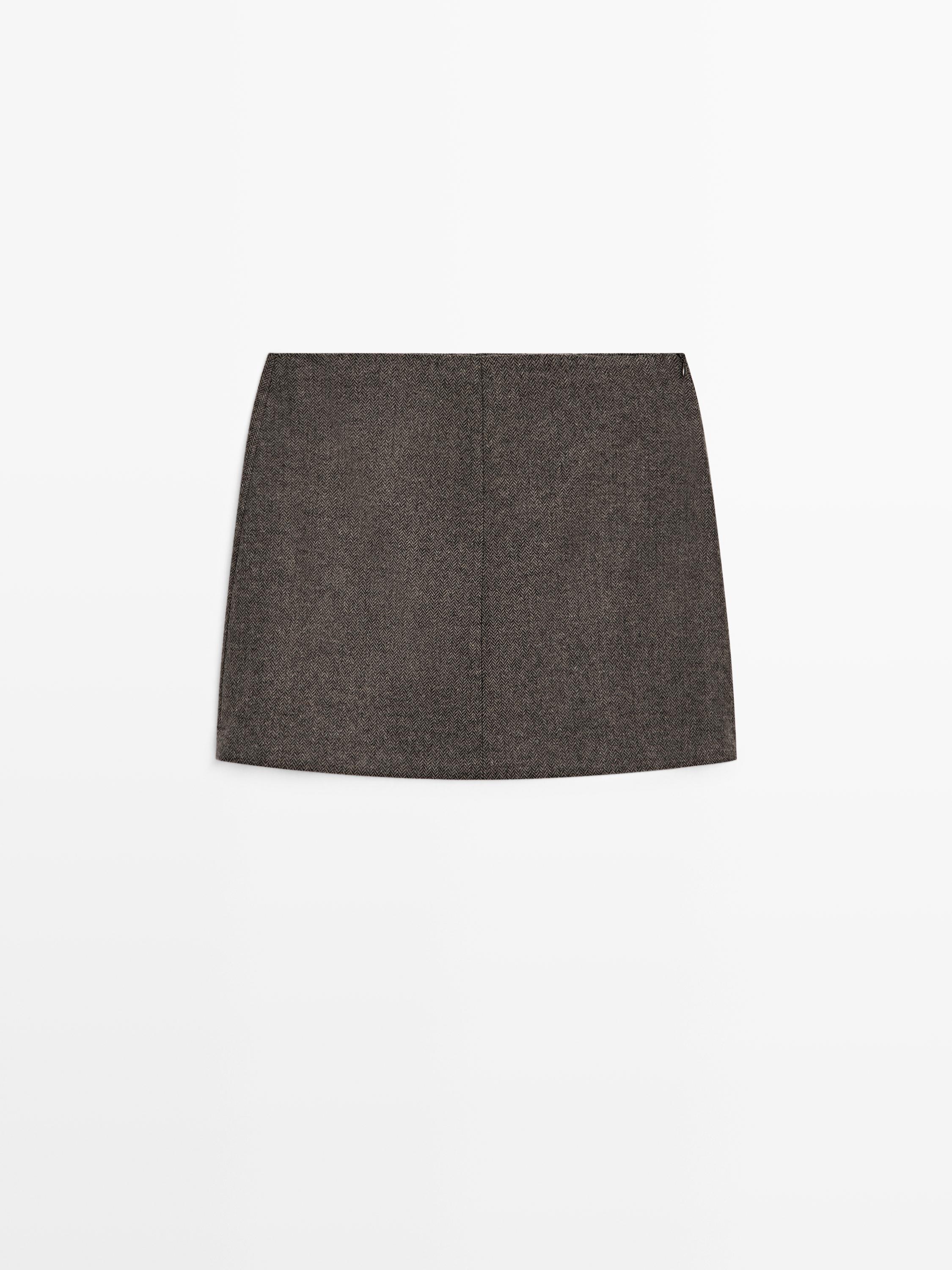 Мини-юбка из смесовой шерсти Massimo Dutti, chocolate — фото 2