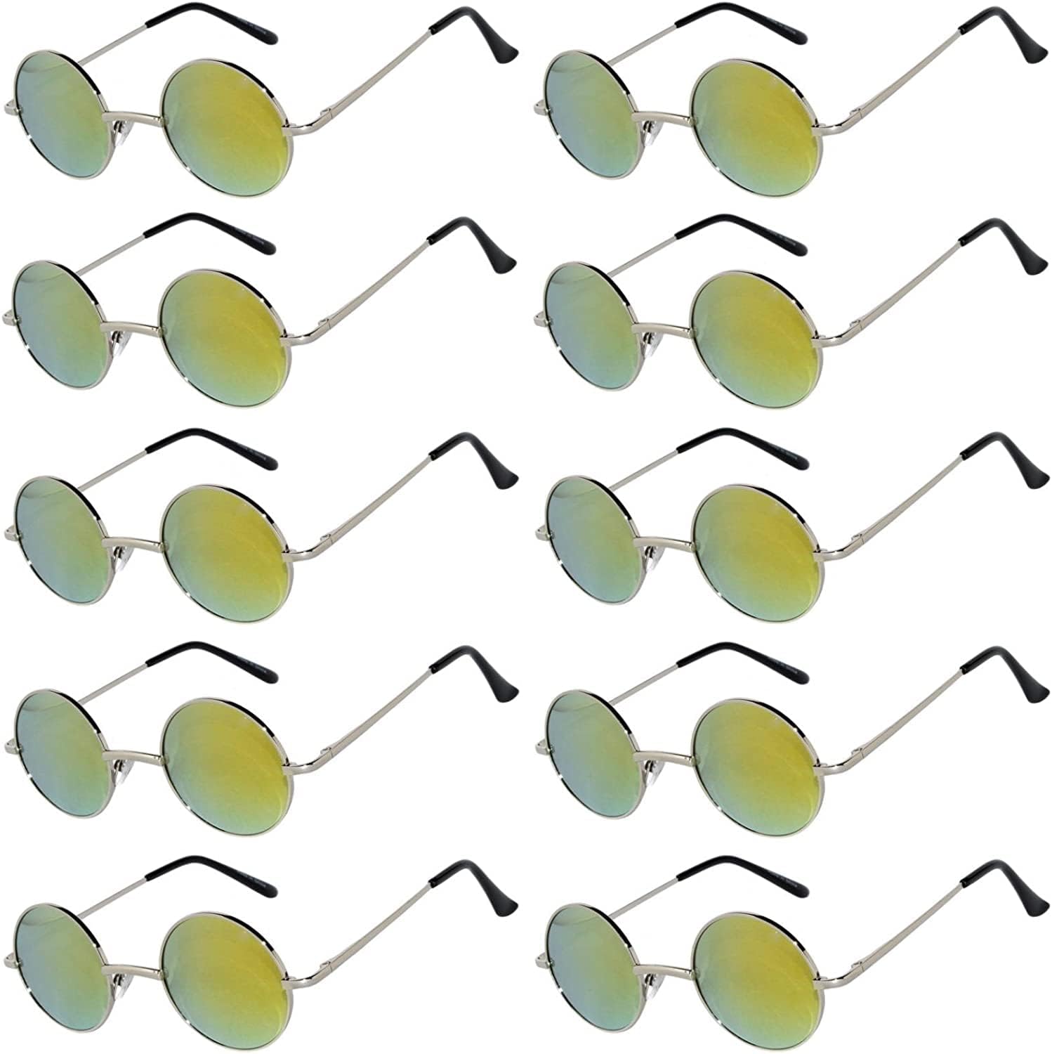 

OWL, набор из 10 круглых солнцезащитных очков в стиле ретро-винтаж с прозрачными, тонированными и зеркальными линзами 43 и 56 мм, металлическая оправа, 43 Mm Silver / Yellow Mirror