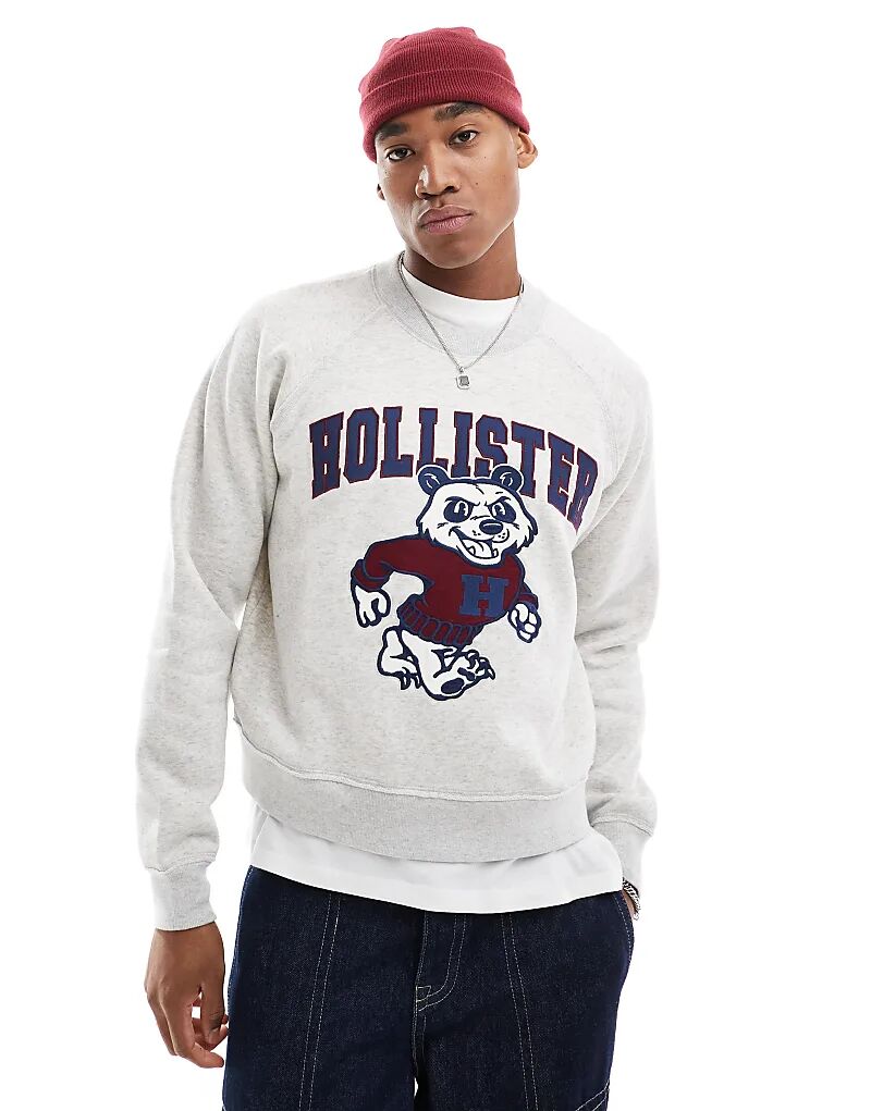 

Укороченный свободный свитер с логотипом серого цвета Hollister