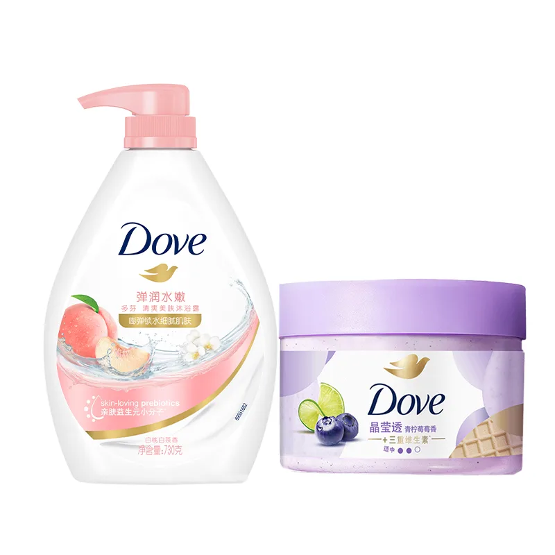 Dove Набор гелей для душа глубокого увлажнения с ароматическими эффектами 730 г+280 г, Two-Piece Set: White Peach Shower Gel 730g+Lemon Berry Scrub 280g