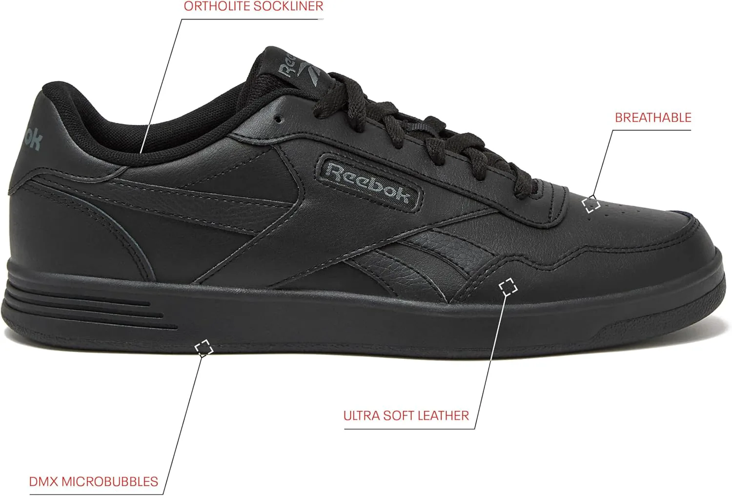 Мужские кроссовки Reebok Court Advance - повседневные теннисные туфли, размеры с 6 по 15, черный/серый — фото 2