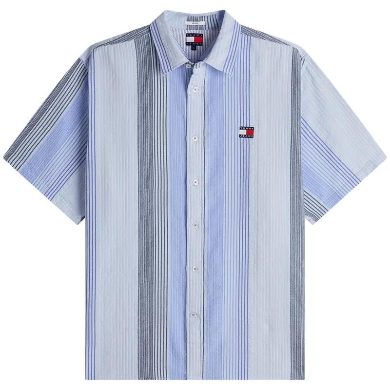 Рубашка мужская в светло-серо-голубую полоску C3Q Lapel Moderate Tommy Hilfiger, Light Blue Gray Stripes C3Q