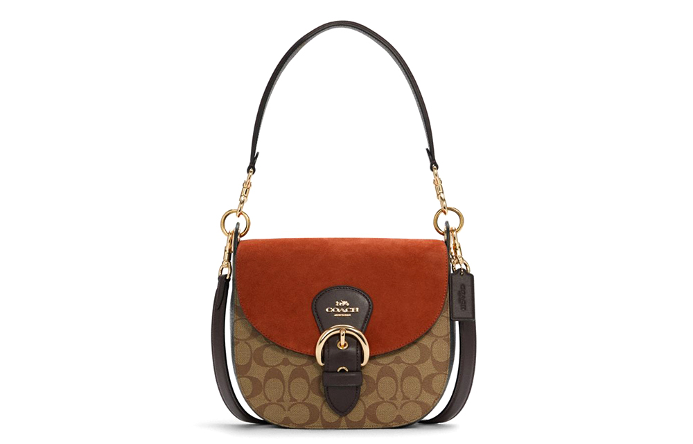 

Кожаная ПВХ седельная сумка Kleo портативная через плечо женская терракотовая COACH