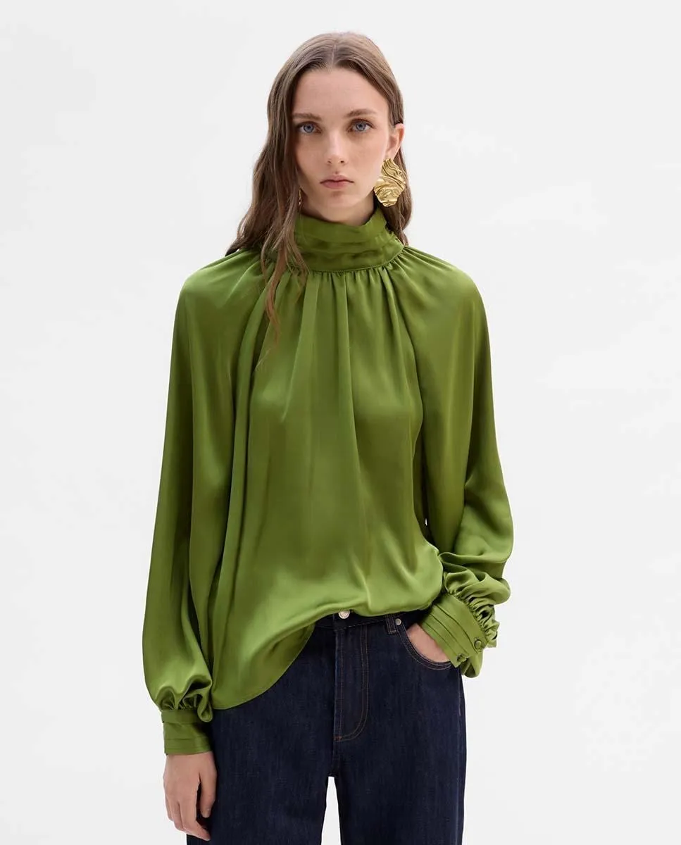 

Женская блузка с высоким воротником и пышными рукавами Simorra, зеленый