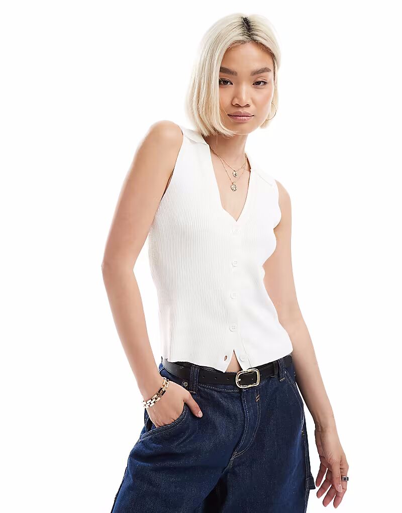 

Верхняя часть поло Vero Moda из трикотажного полотна без рукавов белого цвета