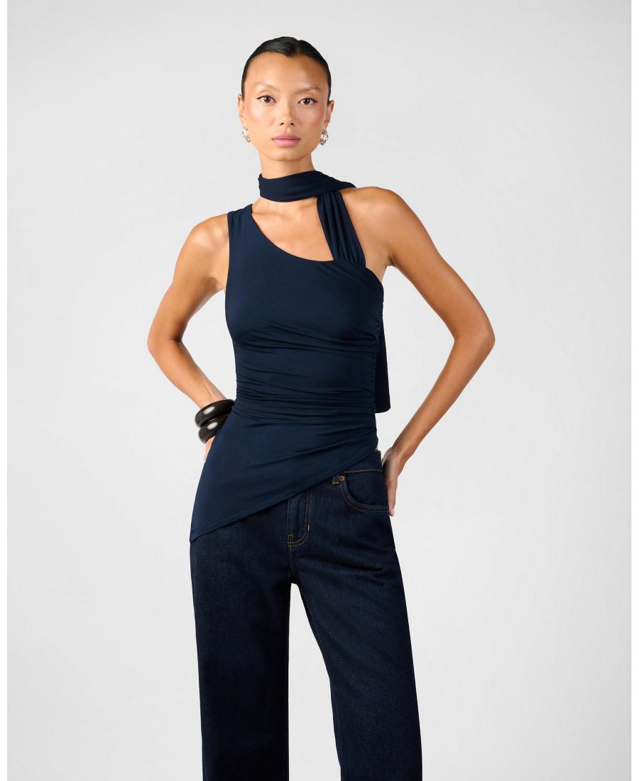 

Женская блузка на одно плечо с драпировкой WeWoreWhat, Navy