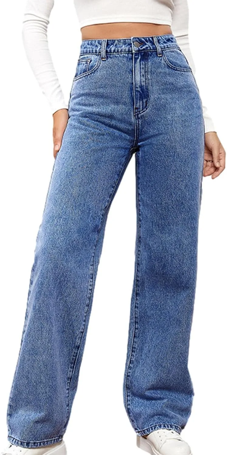 Женские джинсы Mid Waisted Straight Wide Leg с эффектом контроля живота