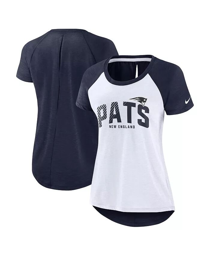 

Женская белая, темно-синяя легкая модная футболка New England Patriots с разрезом сзади Nike
