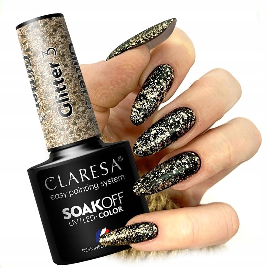

Claresa Glitter 3 Гибридный лак для ногтей с блестками Gold Puderek