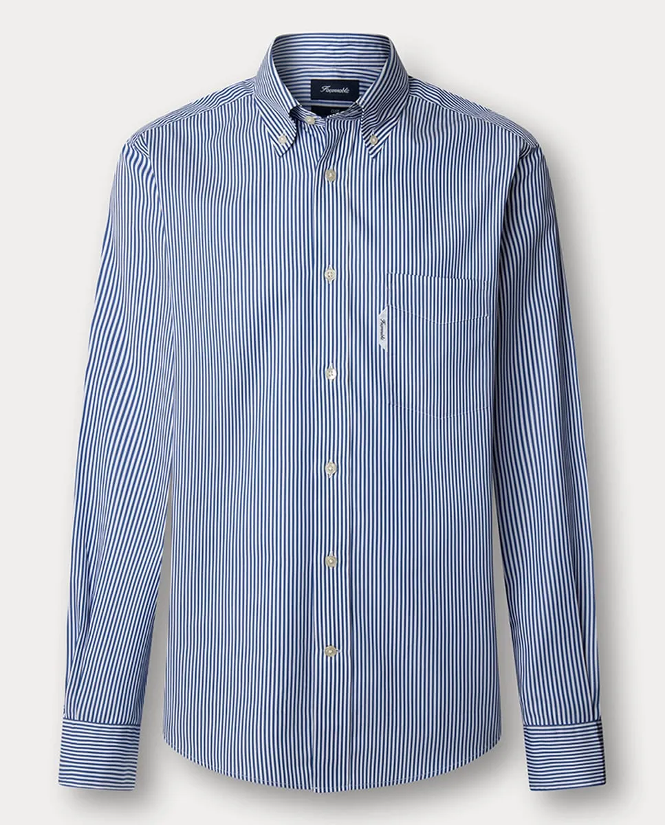 

Мужская хлопковая рубашка в бенгальскую полоску с карманом, стиль 'фит клуб' Façonnable, синий