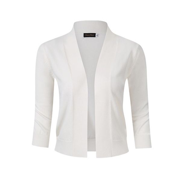 

Женский укороченный болеро с 3/4 рукава и открытой передней частью Clearflower, White