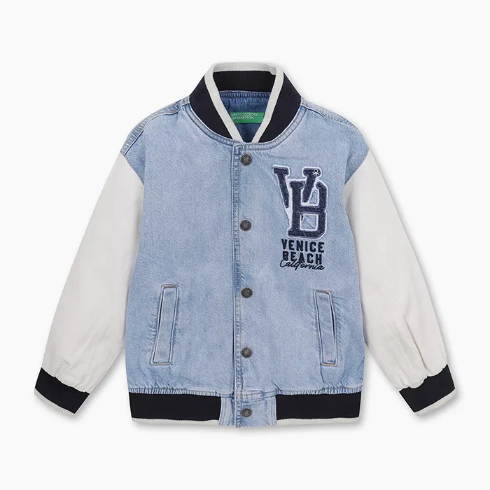 Детская джинсовая бейсбольная куртка синяя от Benetton Kids