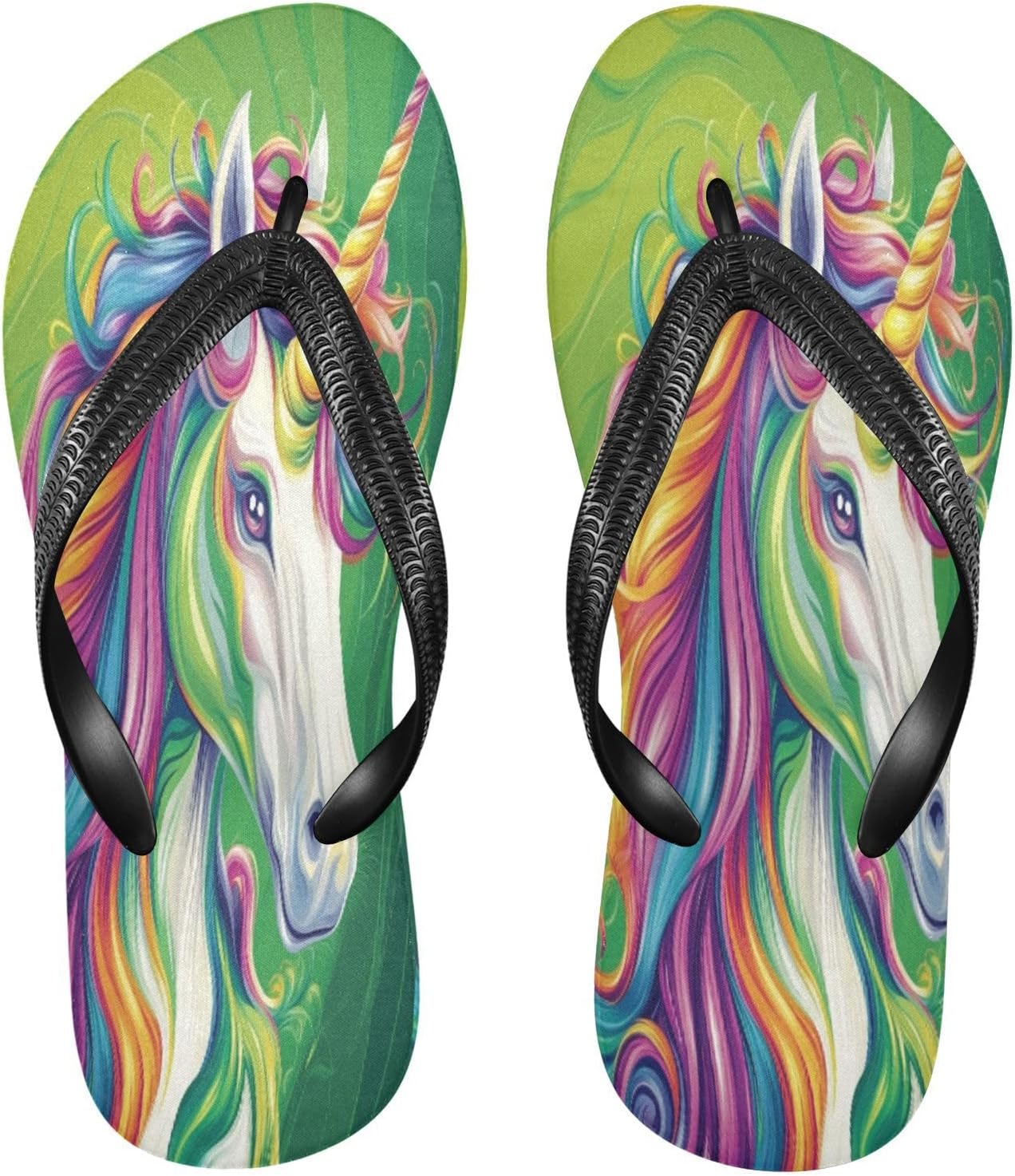 

Яркие сланцы с единорогом для пляжа, сандалии с резиновой подошвой, нескользящие летние тапочки для женщин и мужчин Sinestour, Colorful Unicorn