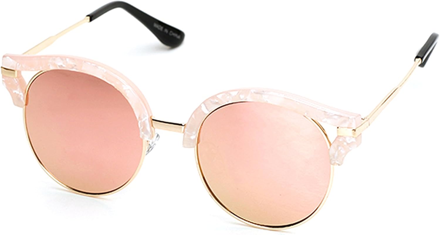 

92006 Премиальные солнцезащитные очки большого размера «кошачий глаз» с круглыми зеркальными плоскими линзами, в стиле уличной моды, в металлической оправе, женские (золотые дужки, розовый/розовый) O2 eyewear, Gold