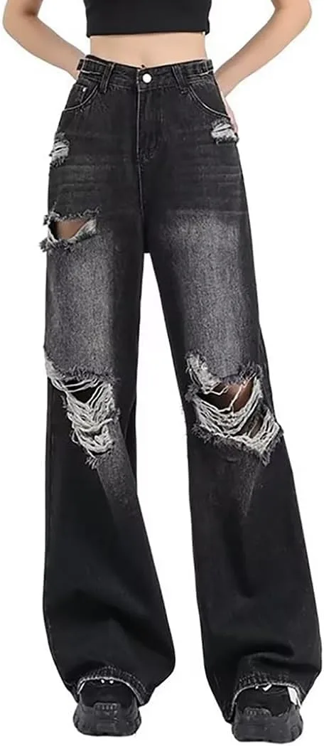 

Женские рваные джинсы Jupkem Baggy Y2k Low Rise Straight-Leg