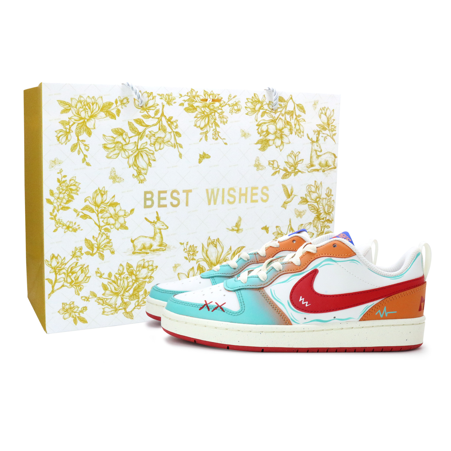 

Nike Кроссовки Court Borough Low 2 Slip Resistant Abrasion Resistant Low top Skateboard Shoes Orange Blue Kids'