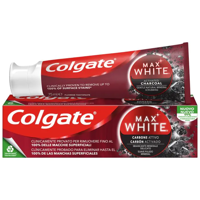 

Зубная паста pasta de dientes blanqueadora max white carbón activado Colgate, объем 75 мл