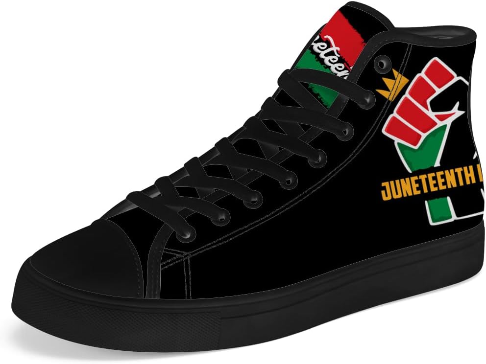 

Кеды на высокой подошве chebing Juneteenth с пан-африканским флагом для мужчин и женщин, высокие кроссовки на шнуровке, повседневная обувь, подарок для папы и мамы, черный/красный/зеленый