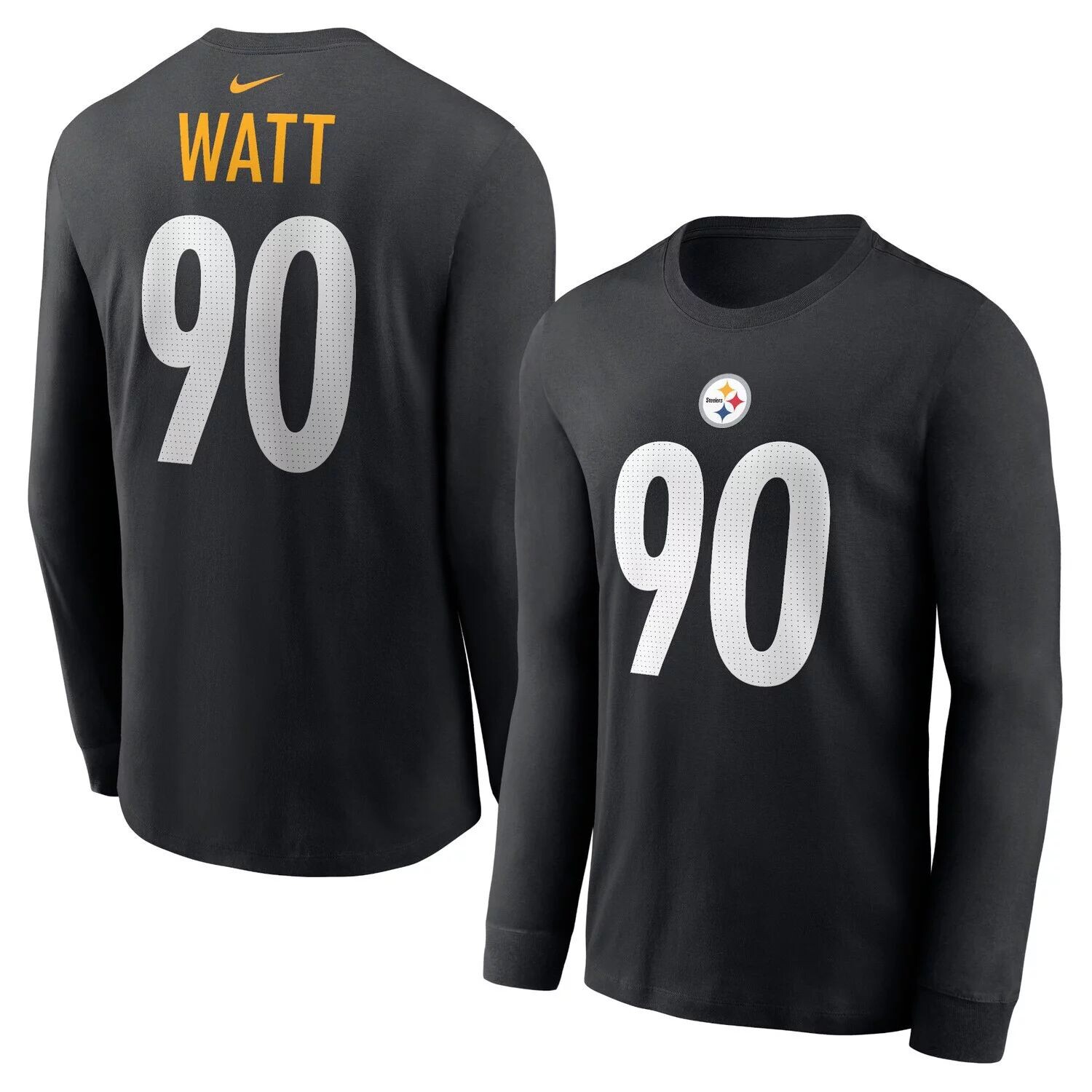 Мужская черная футболка с длинным рукавом TJ Watt Pittsburgh Steelers, имя и номер игрока Nike — фото 4
