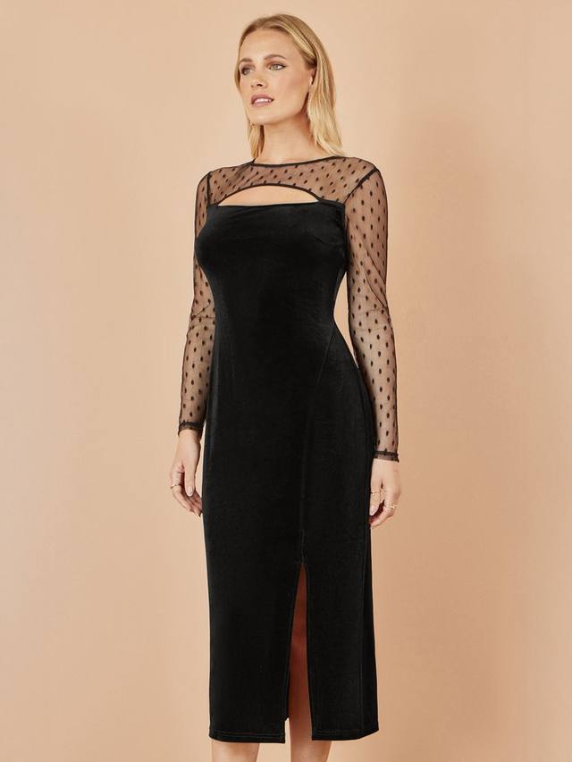 

Платье миди с прозрачными рукавами из бархата Yumi, Black