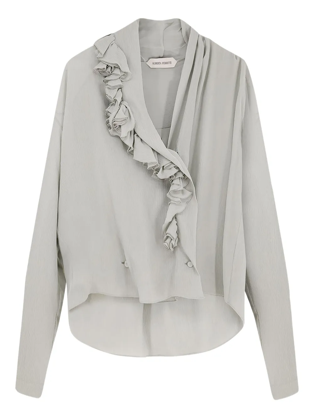 

Рубашка из крепа с рюшами Alberta Ferretti, серый