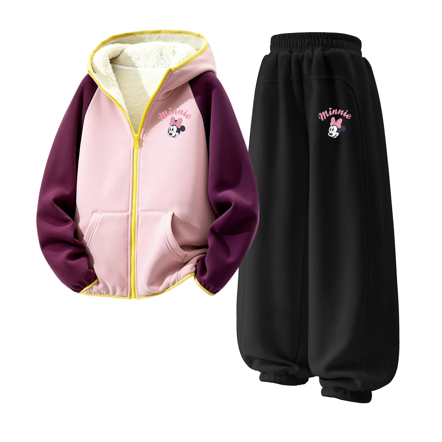 Детский спортивный комплект Casual Sportswear из 2 предметов Disney, [Thickened and Fleece-Lined]Di Li Eye K Dark Pink+Di Li Eye K Black