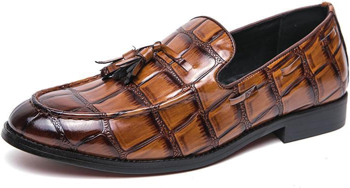 

Мужские кожаные лоферы с кисточками на массивном каблуке, удобные, с нескользящей подошвой, зауженным носком и толстой подошвой, без шнурков, для работы, повседневной носки и спортивного стиля Neuugo, коричневый