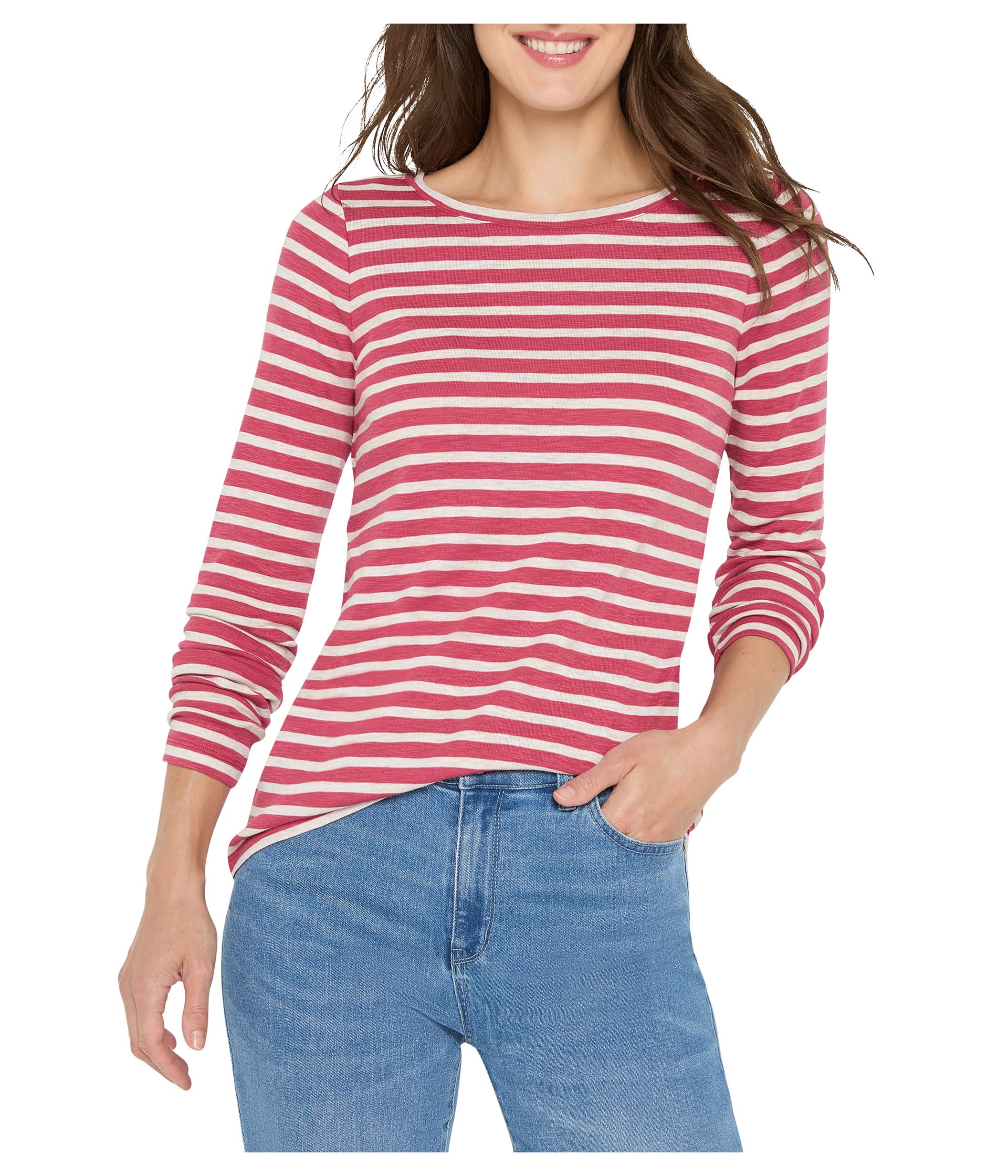

Футболка NIC+ZOE Long Sleeve Stripe Boat Tee, цвет Red Multi