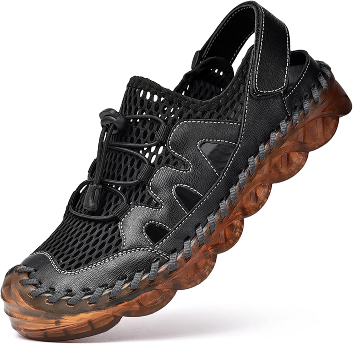 

Мужские сандалии Qiucdzi с закрытым носком, спортивные сандалии, повседневные кожаные сандалии ручной работы, регулируемые сандалии-рыбацкие для пляжа, для прогулок на улице и вождения, черный