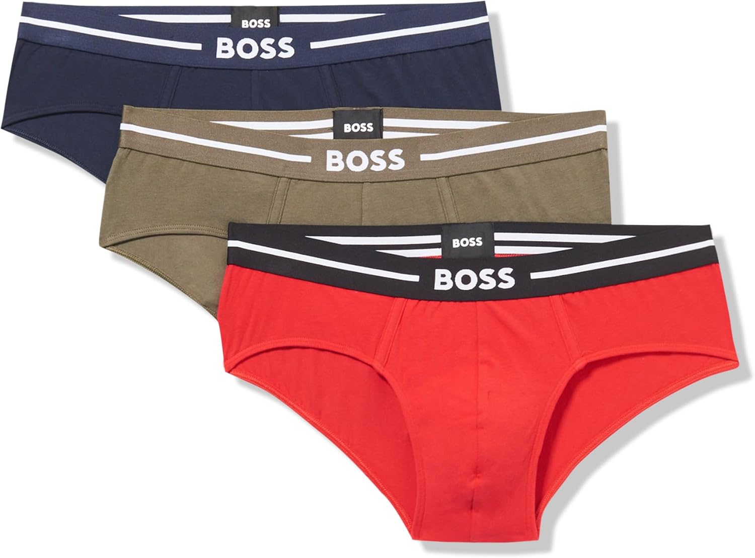 

BOSS Мужские трусы-слипы с логотипом, 3 шт, Red/Deep Blue/Pewter Green