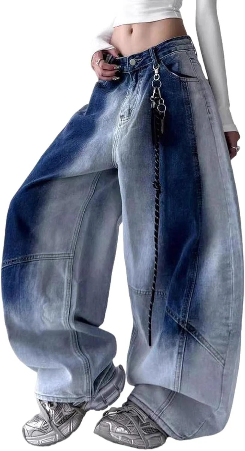 

Женские джинсы Loose Vintage Washed высокие на широкой ноге Y2k Ethbox