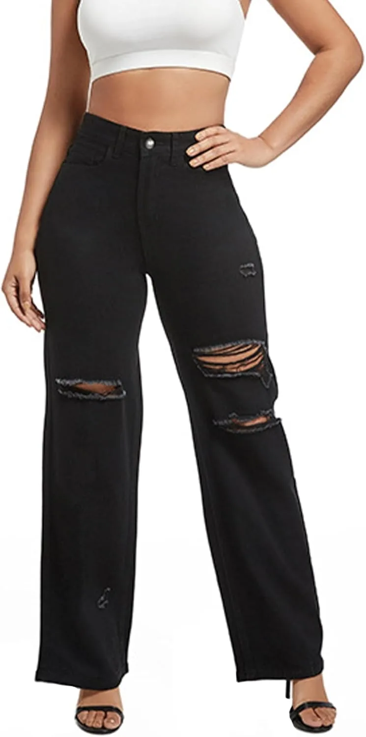 

Sexyshine женские рваные джинсы wide leg с эффектом потертости