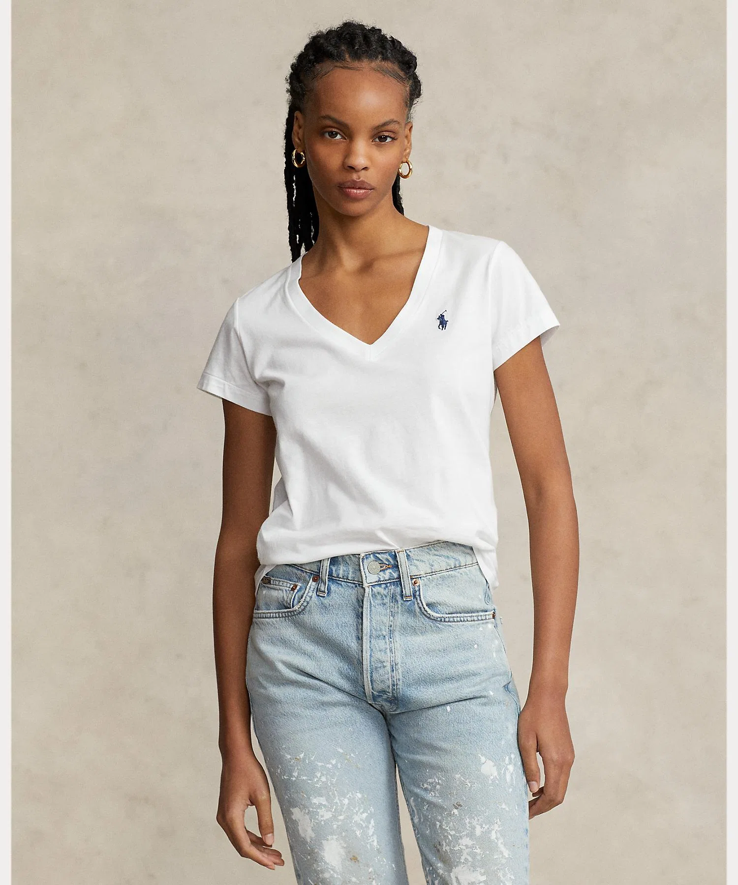 Женская хлопковая футболка POLO RALPH LAUREN V-neck белая