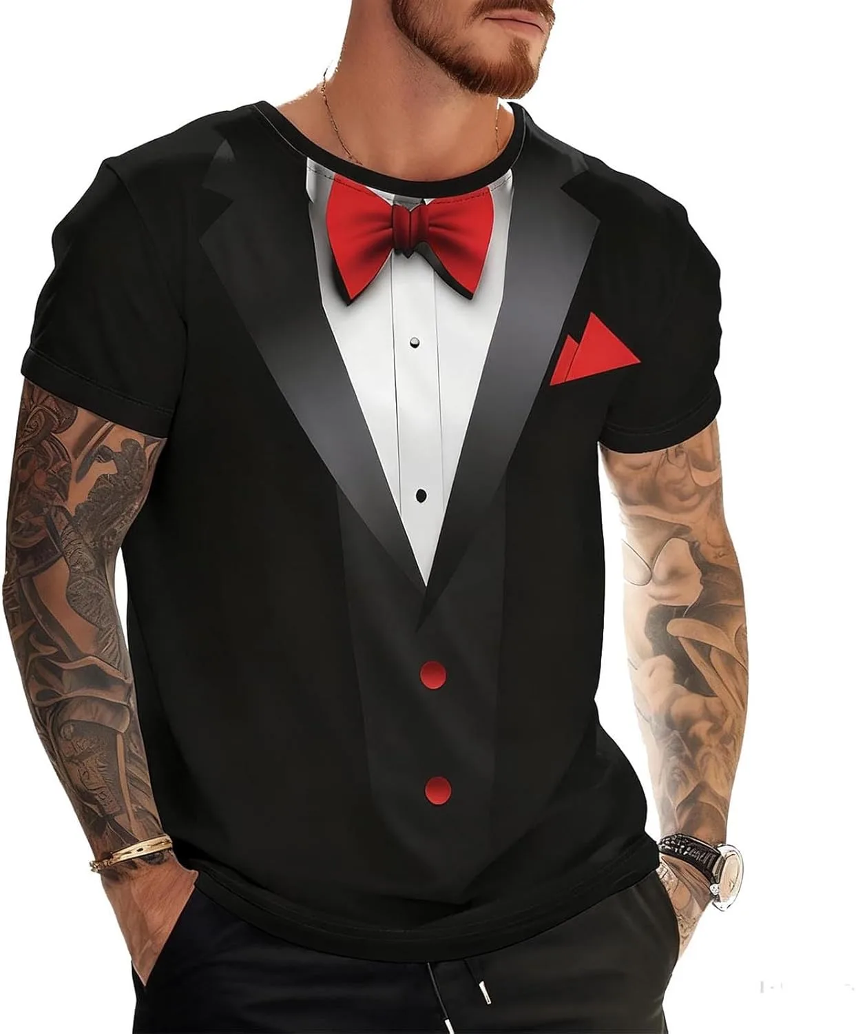 

Футболка с принтом смокинга для мужчин