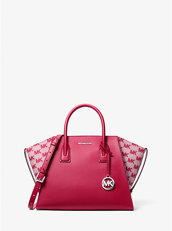 

Большая кожаная жаккардовая сумка Avril с логотипом Michael Kors, красный