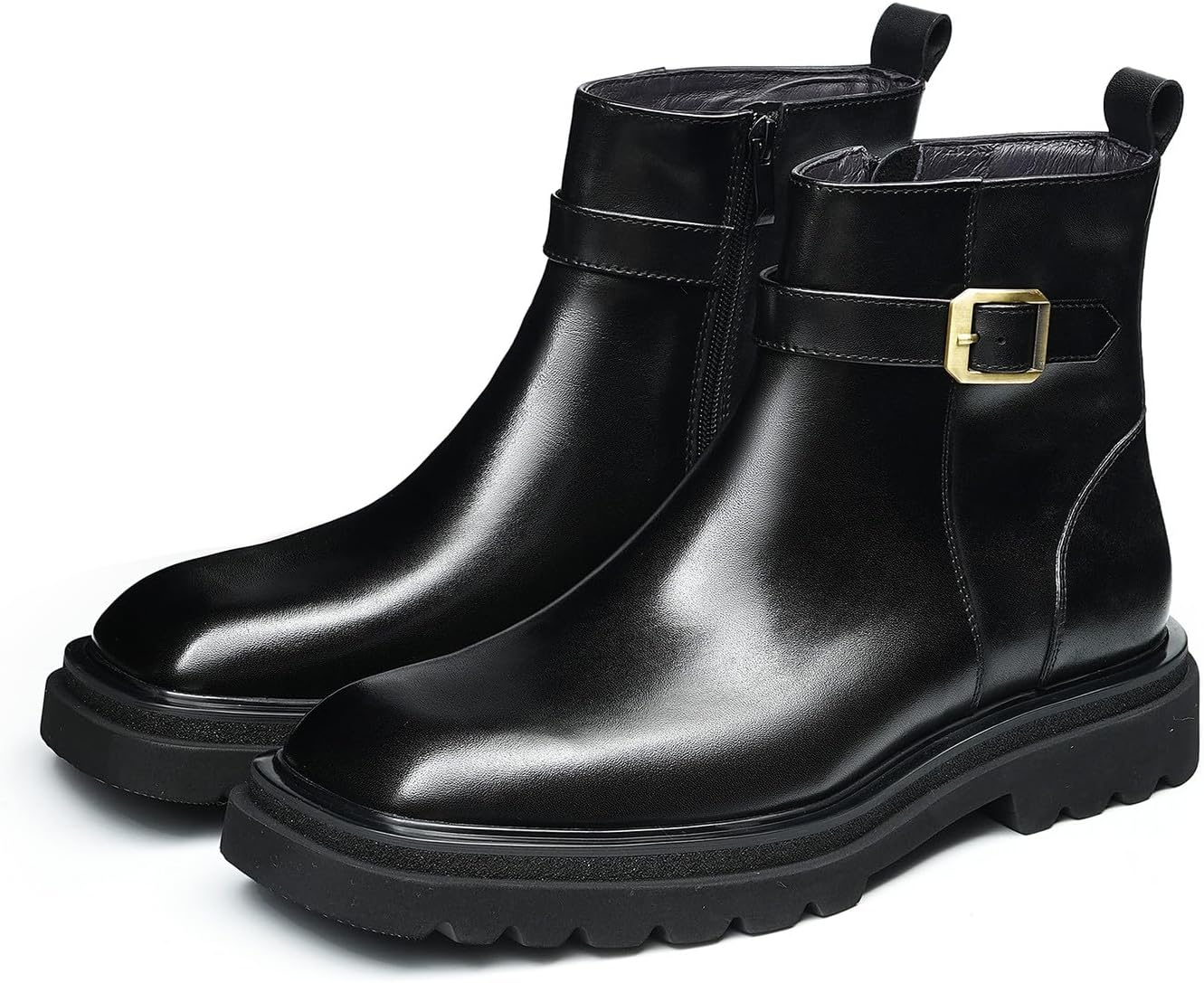 

Мужские ботинки Santimon Chelsea из натуральной кожи с пряжкой - модные формальные ботинки на молнии сбоку с регулируемым ремешком и квадратным носком, для повседневного ношения, деловых встреч и свадебных мероприятий, черный