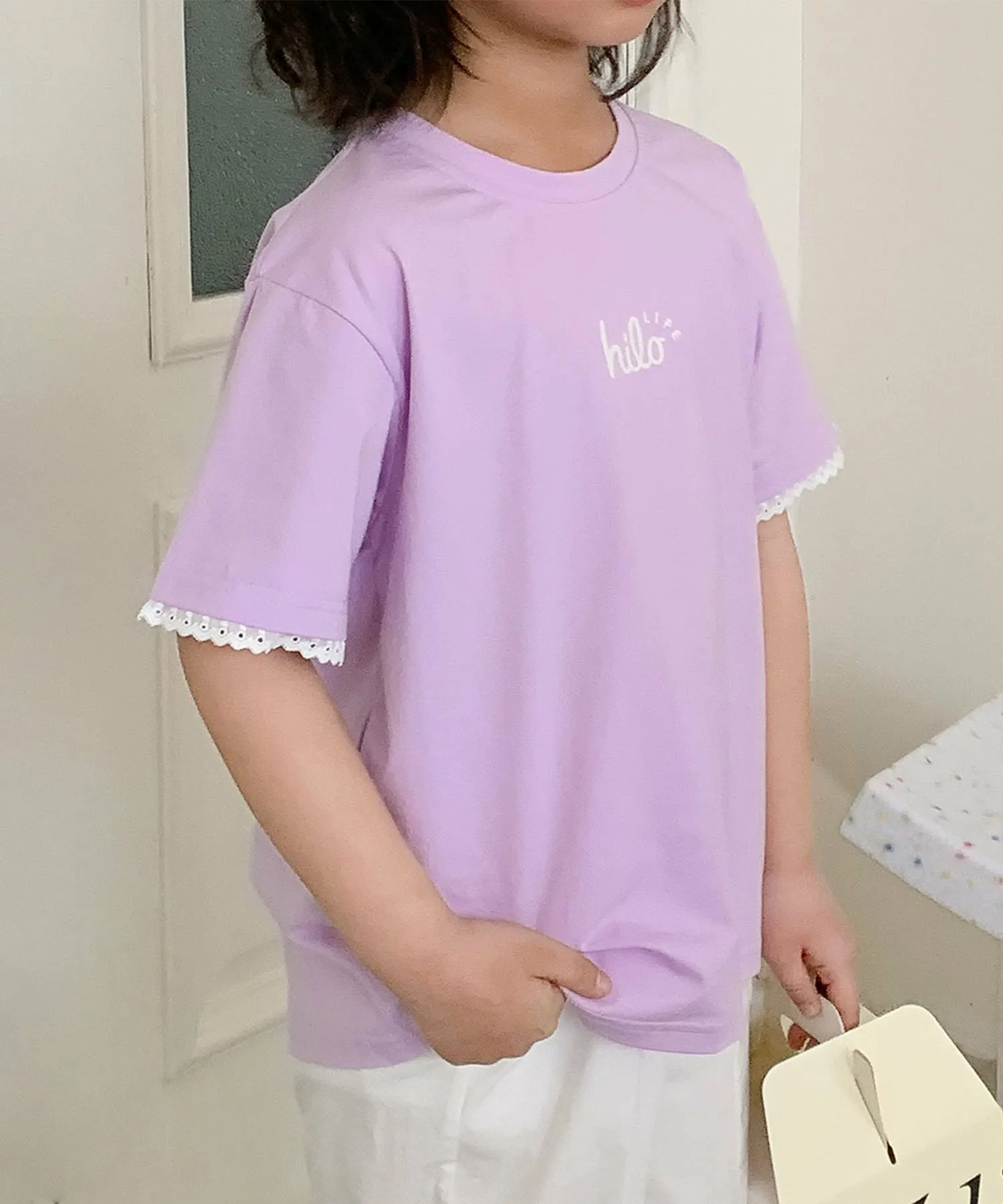 Детская футболка с кружевными рукавами [aimoha-KIDS-] Aimoha Kids, purple — фото 2
