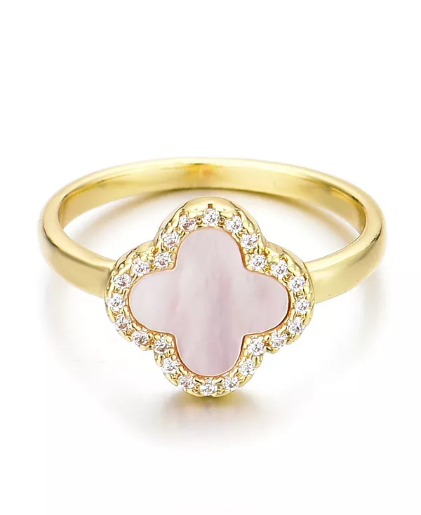 

Кольцо с клевером из золота с перламутром и кубическим цирконием Adornia, white