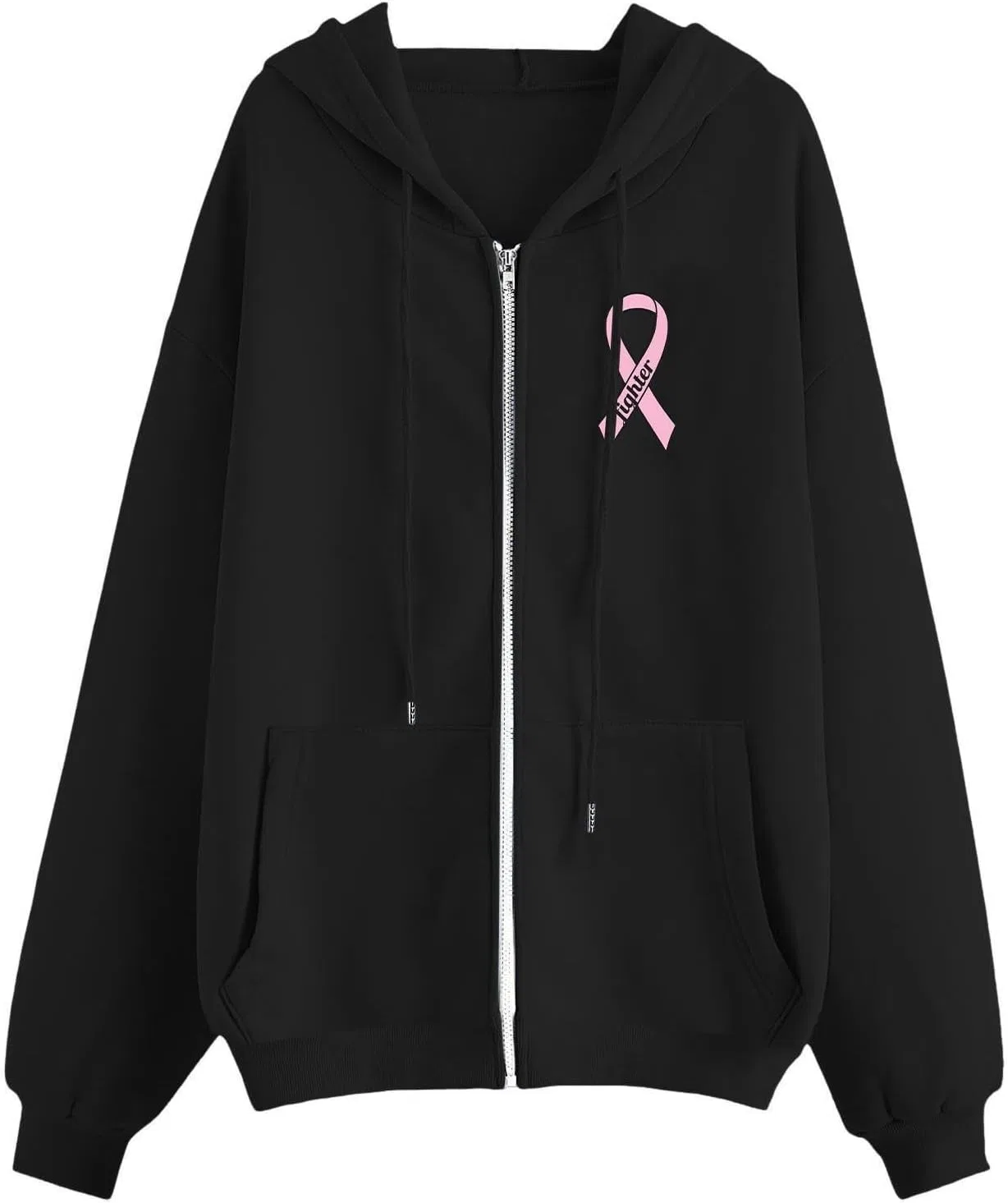Худи женское на молнии, бренд Breast Cancer Awareness, черное — фото 4