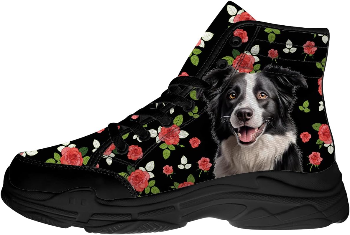 

Кроссовки на высокой платформе с рисунком собак для женщин, кружевные с цветочным принтом на шнуровке, подарки для нее и для него Generic, Australian Shepherd Rose