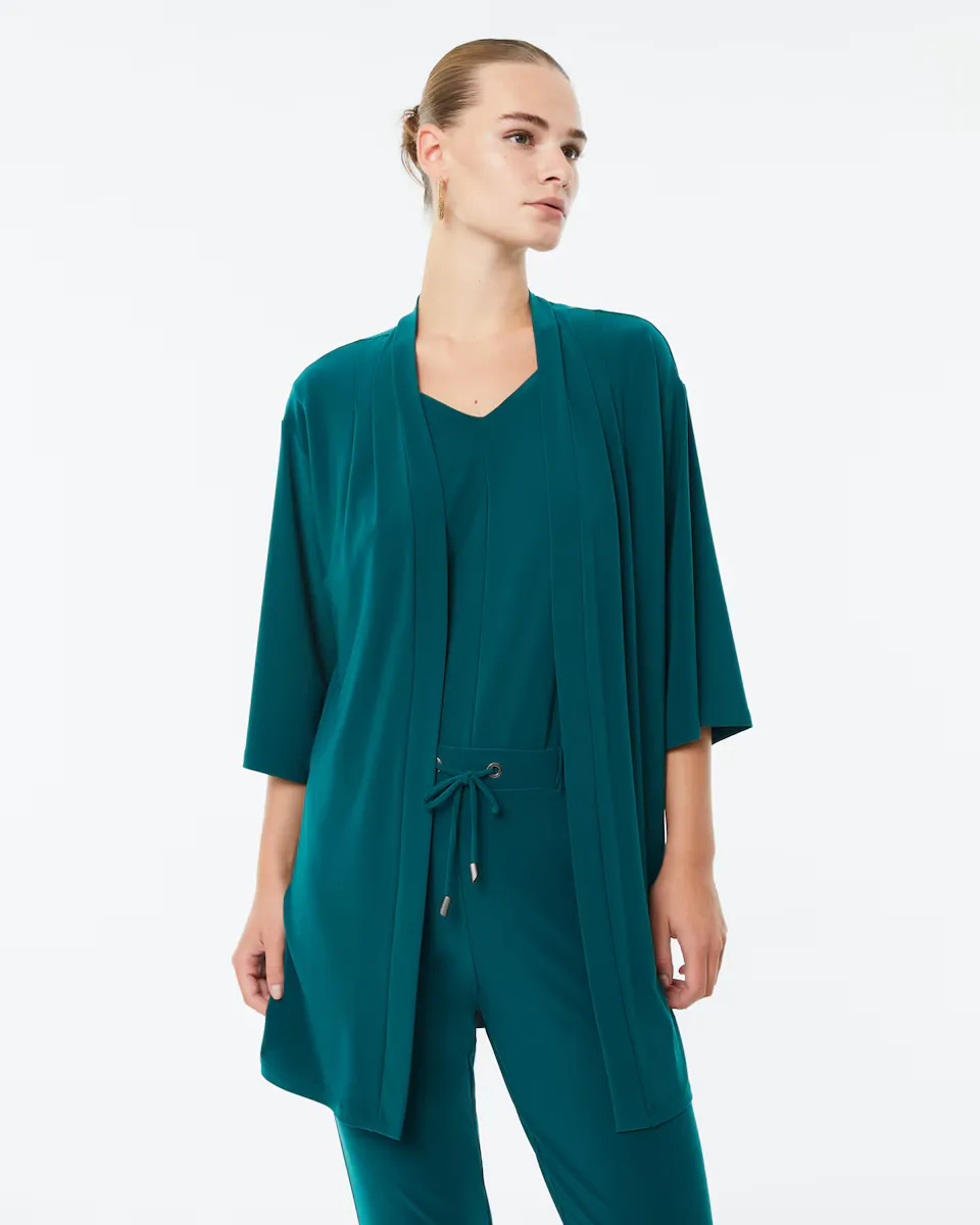 

Женская куртка гладкой вязки со складками на плечах Paz Torras, темно-зеленый