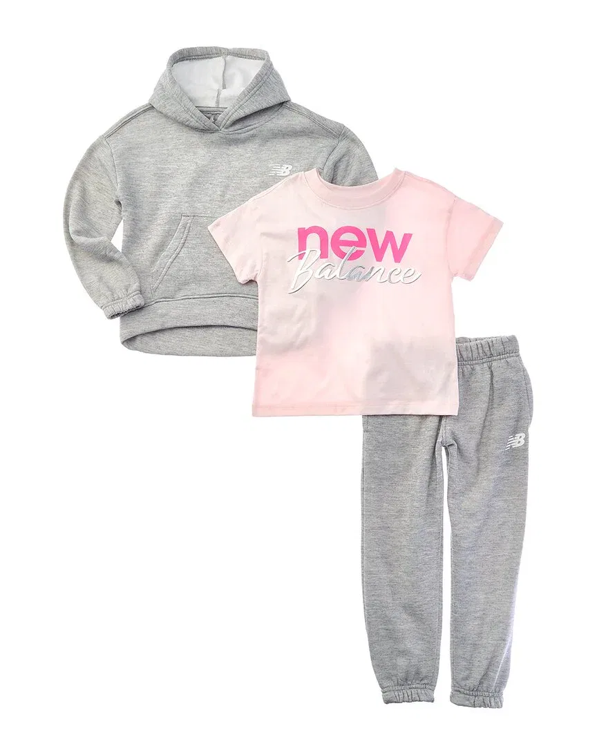 Комплект New Balance из 3 предметов: худи, футболка и спортивные штаны, серый — фото 2