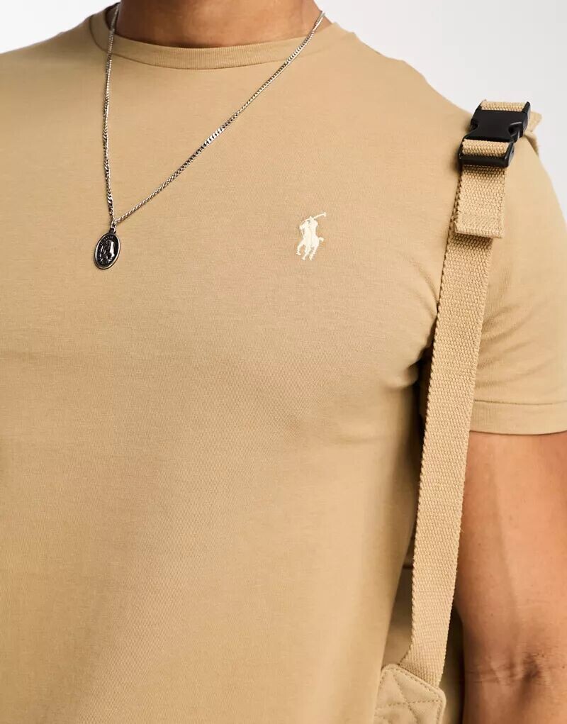 Светло-коричневая футболка индивидуального кроя с логотипом Polo Ralph Lauren — фото 4
