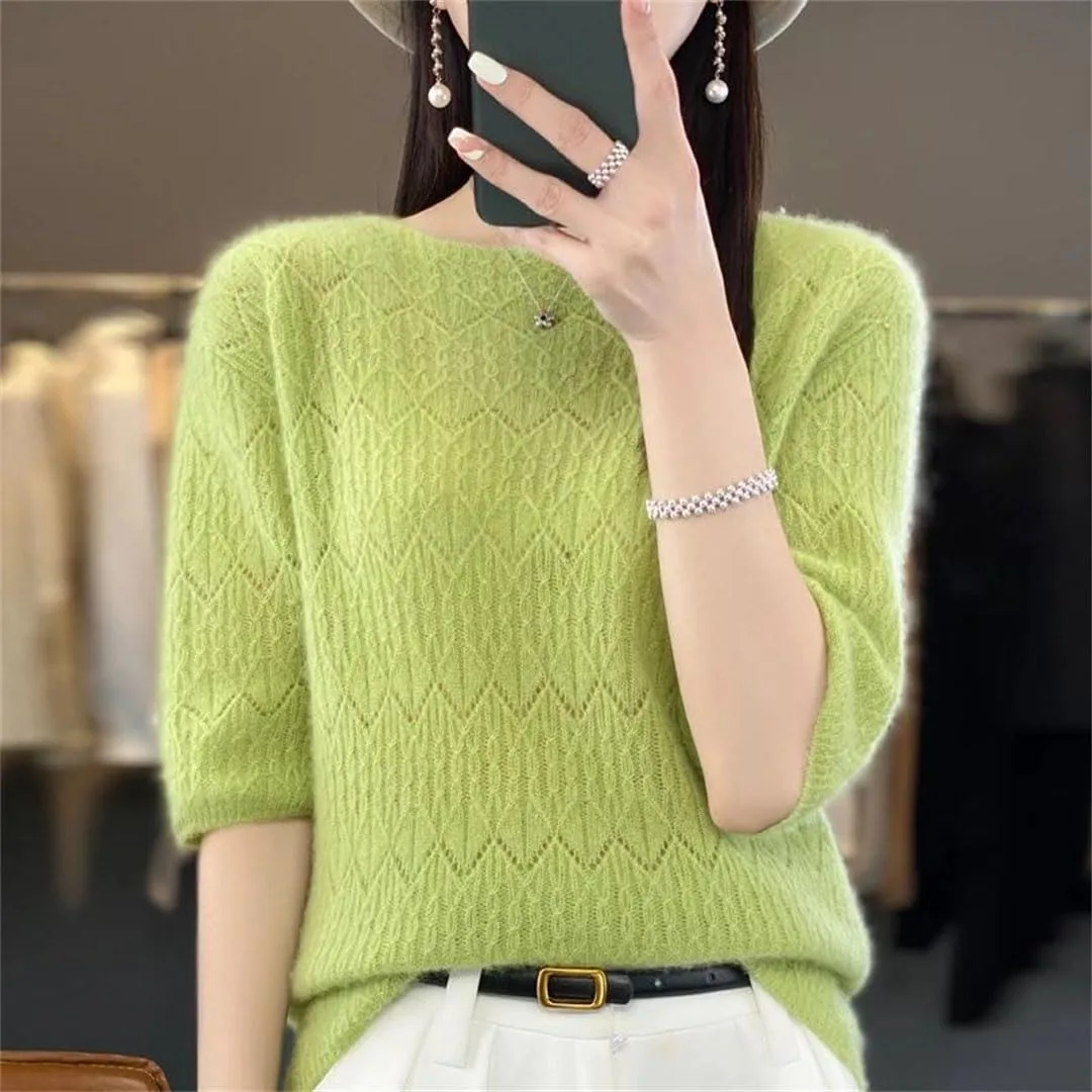 Летняя женская футболка из тонкой шерсти с коротким рукавом — фото 2