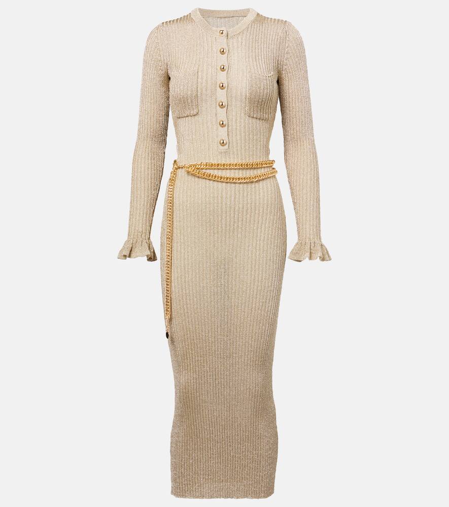 

Рибленое трикотажное платье миди из ламе Self-Portrait, Gold