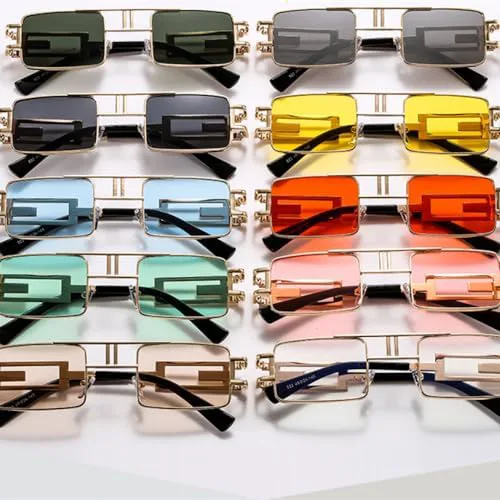 

Солнцезащитные очки прямоугольной формы 2027 года для женщин и мужчин, маленькие, черные, в стиле стимпанк, с защитой от ультрафиолета UV400 MTZJH, C2 Gold G15 Lens