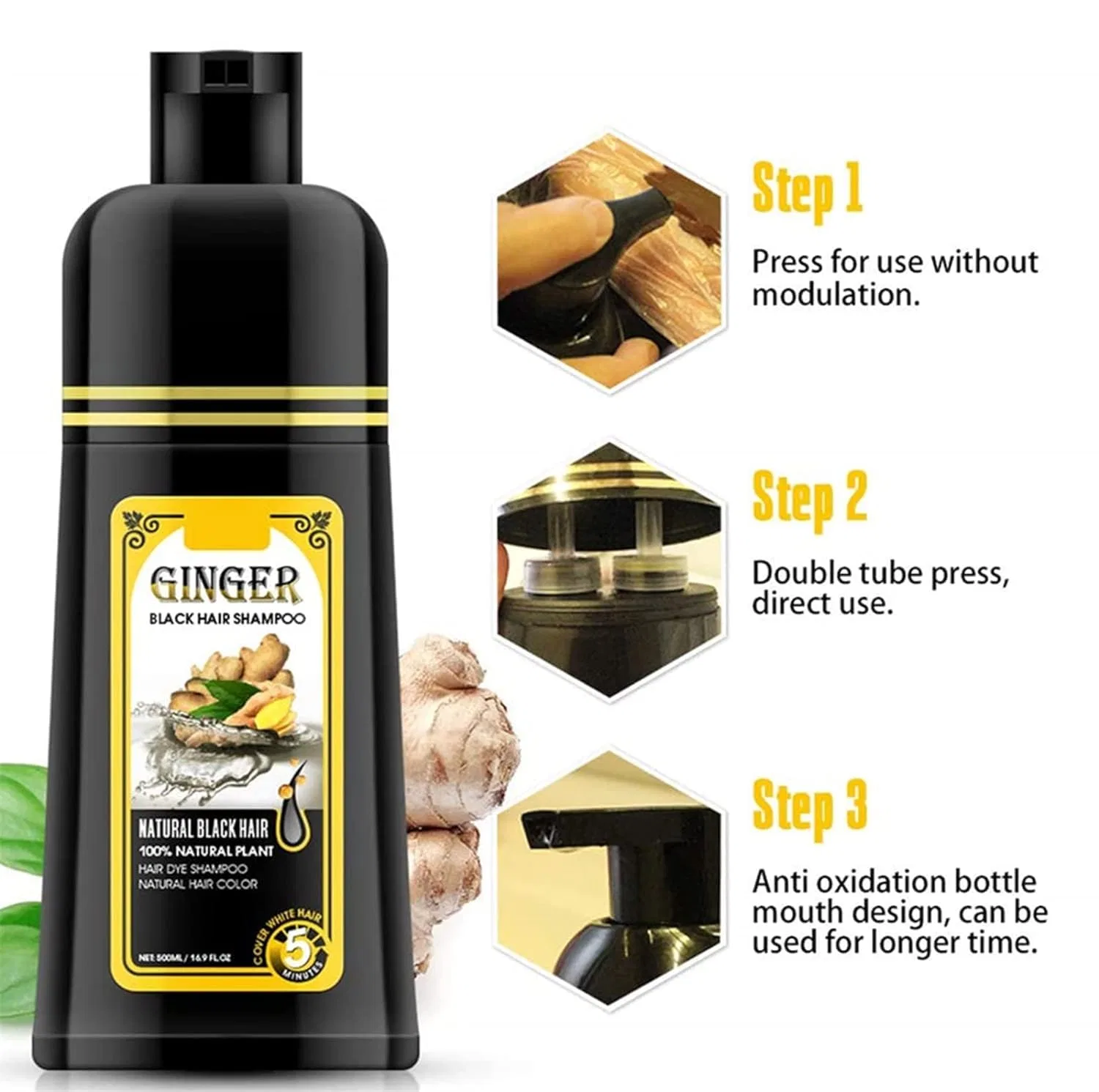 Шампунь-краска для волос Permanent Black Hair Shampoo, 420 мл Bamideo — фото 3