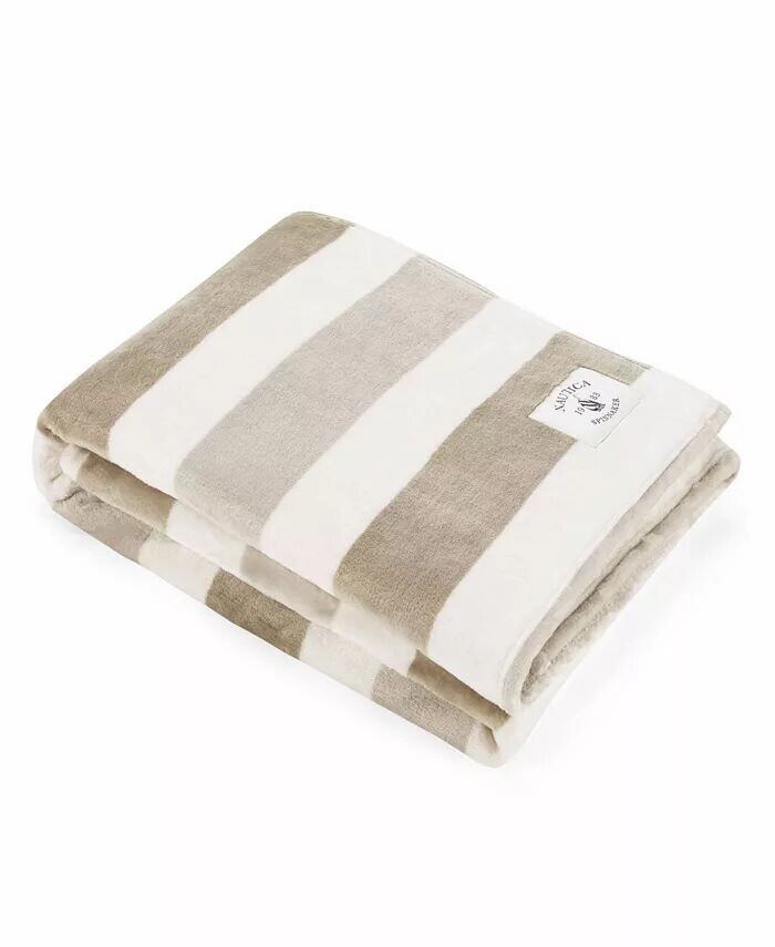 

Двусторонний плед из сверхмягкого плюша Awning Stripe, 60 x 50 дюймов Nautica, бежевый