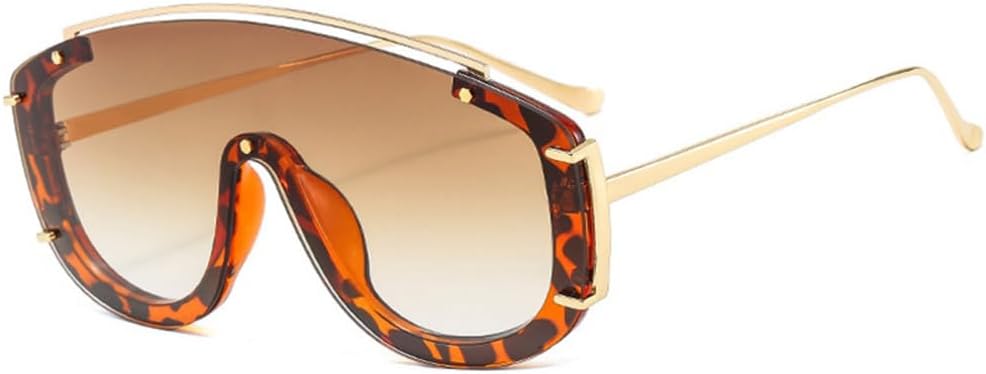 

Большие цельные солнцезащитные очки для женщин в стиле ретро с заклепками, для мужчин — градиентные солнцезащитные очки с защитой от УФ-излучения UV400 MTZJH, Leopard Tea Gradient